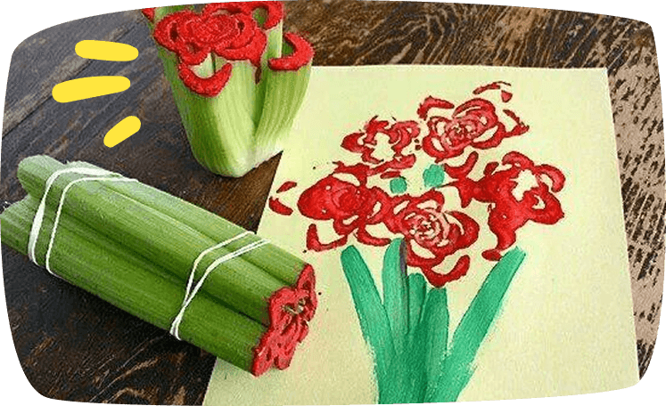 manualidades dia de la madre flores estampadas con apio