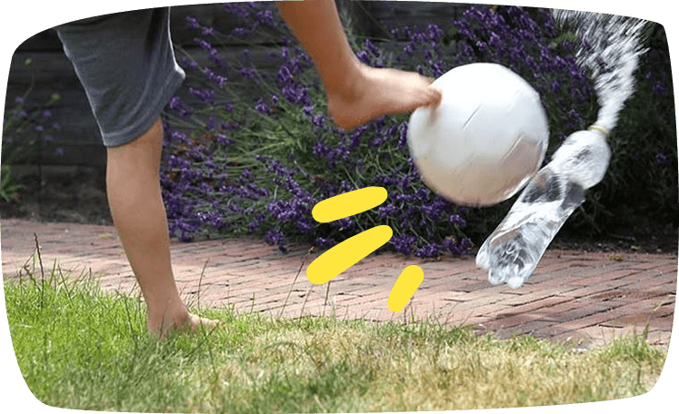 pelota golpeando una botella de agua